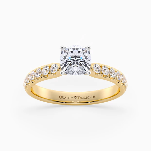 Diamond Set Cushion Amia Diamond Ring in 9K Yellow Gold