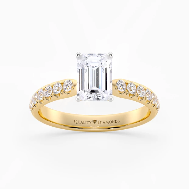 Diamond Set Emerald Amia Diamond Ring in 9K Yellow Gold