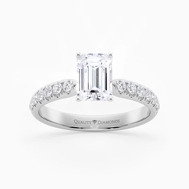 Diamond Set Emerald Amia Diamond Ring in 18K White Gold