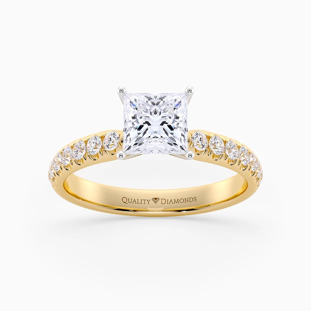 Diamond Set Princess Amia Diamond Ring in 9K Yellow Gold