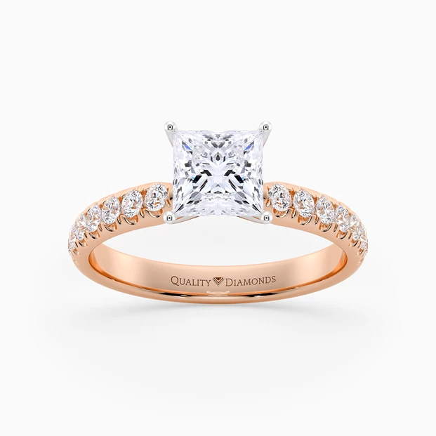 Diamond Set Princess Amia Diamond Ring in 18K Rose Gold