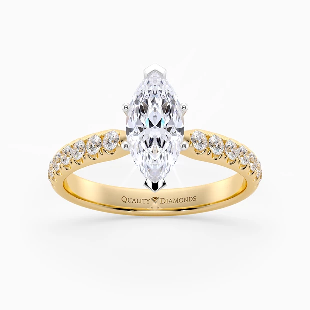 Six Claw Diamond Set Marquise Amia Diamond Ring in 9K Yellow Gold