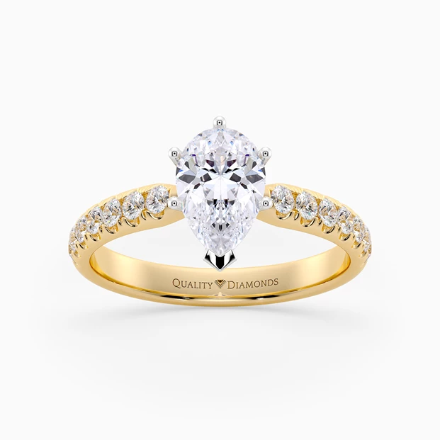Six Claw Diamond Set Pear Amia Diamond Ring in 18K Yellow Gold