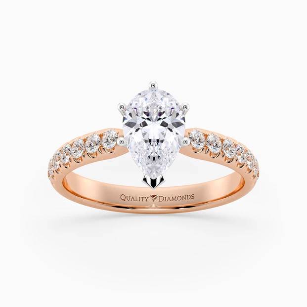 Six Claw Diamond Set Pear Amia Diamond Ring in 18K Rose Gold