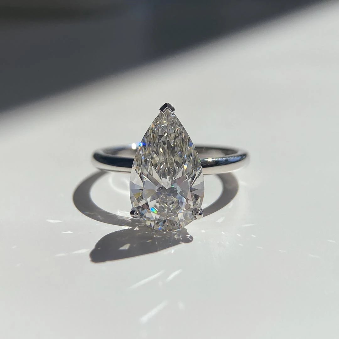 3.73ct Lab-Grown Pear Liraz Diamond Ring in Platinum