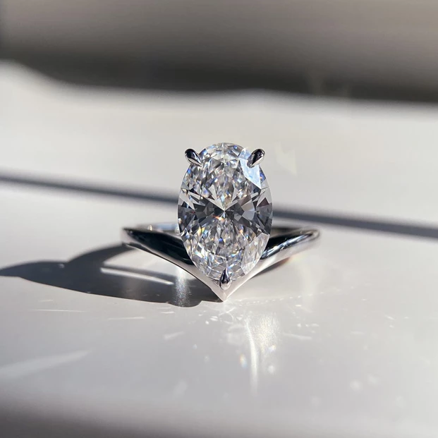 3ct Lab-Grown Oval V-Shape Diamond Ring in Platinum