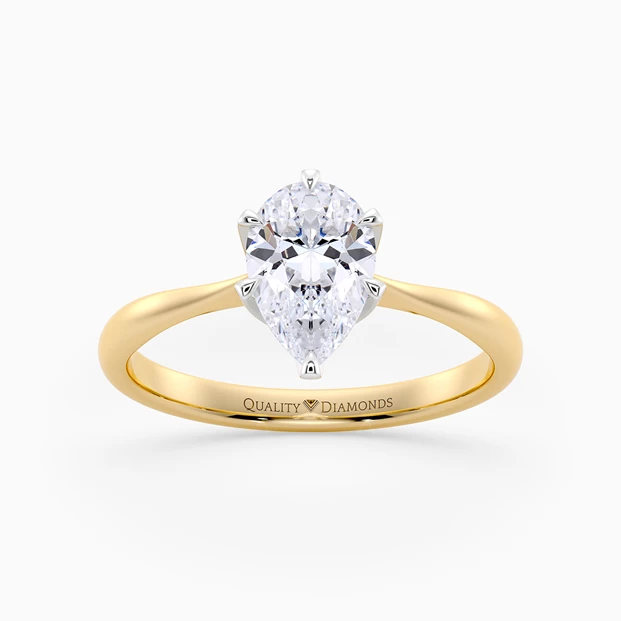 Pear Six Claw Bellezza Diamond Ring in 9K Yellow Gold