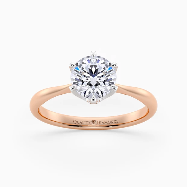 Round Brilliant Six Claw Bellezza Diamond Ring in 9K Rose Gold