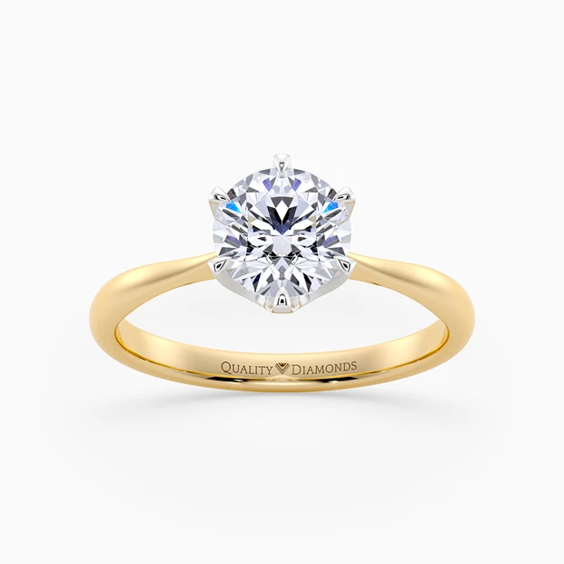 Round Brilliant Six Claw Bellezza Diamond Ring in 9K Yellow Gold