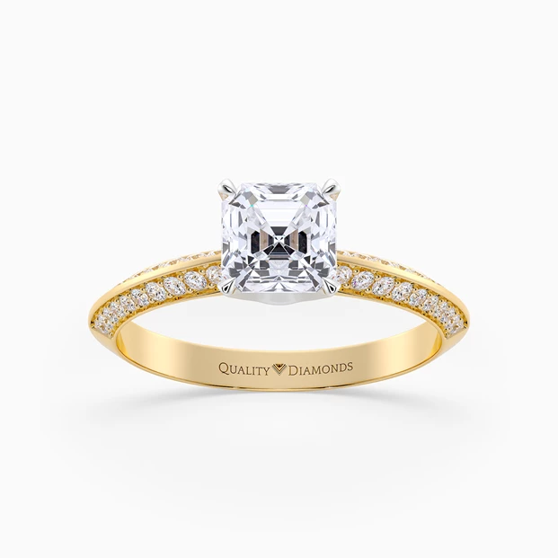 Diamond Set Asscher Carella Diamond Ring in 9K Yellow Gold