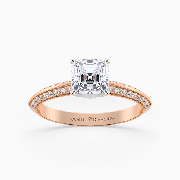 Diamond Set Asscher Carella Diamond Ring in 18K Rose Gold