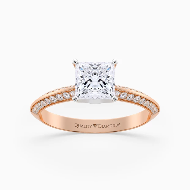 Diamond Set Princess Carella Diamond Ring in 9K Rose Gold