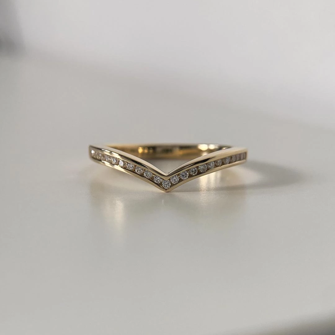 9K Yellow Gold 2.2mm Channel set Wishbone Diamond Ring