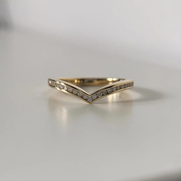 9K Yellow Gold 2.2mm Channel set Wishbone Diamond Ring