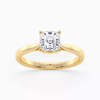 Asscher Flor Diamond Ring in 9K Yellow Gold
