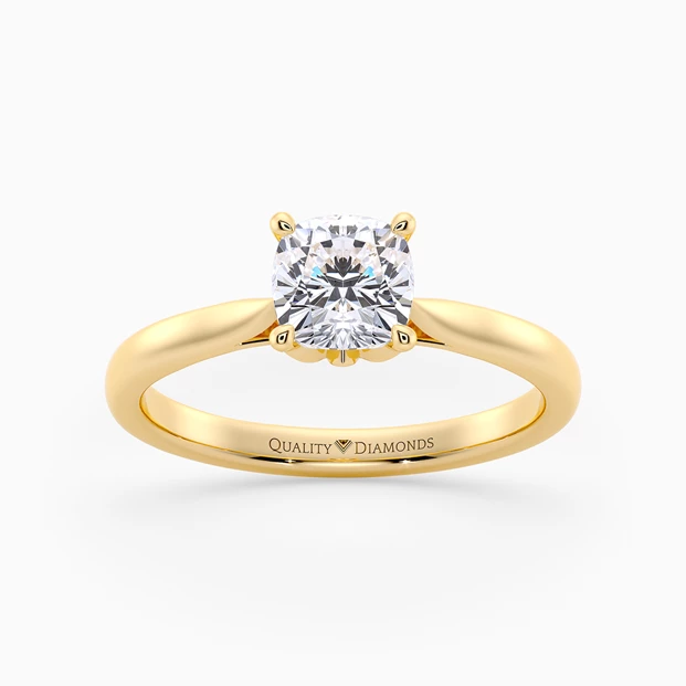 Cushion Flor Diamond Ring in 9K Yellow Gold