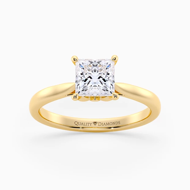 Princess Flor Diamond Ring in 9K Yellow Gold