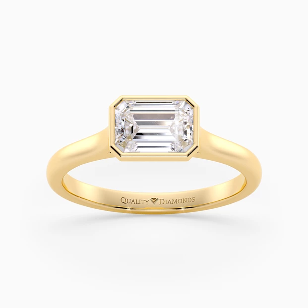 Emerald East-West Carina Diamond Ring in 18K Yellow Gold