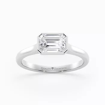 Emerald East-West Carina Diamond Ring in 18K White Gold