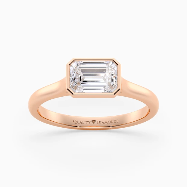 Emerald East-West Carina Diamond Ring in 18K Rose Gold