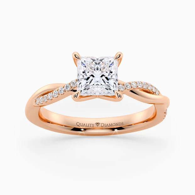 Diamond Set Princess Grazia Diamond Ring in 18K Rose Gold