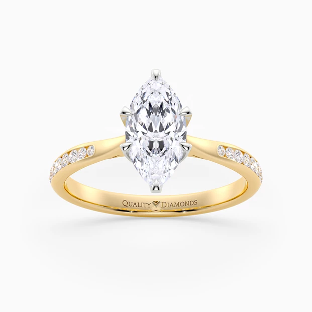 Six Claw Diamond Set Marquise Bellezza Diamond Ring in 9K Yellow Gold