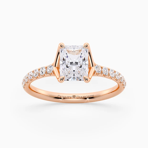 Diamond Set Radiant Aurelia Diamond Ring in 18K Rose Gold