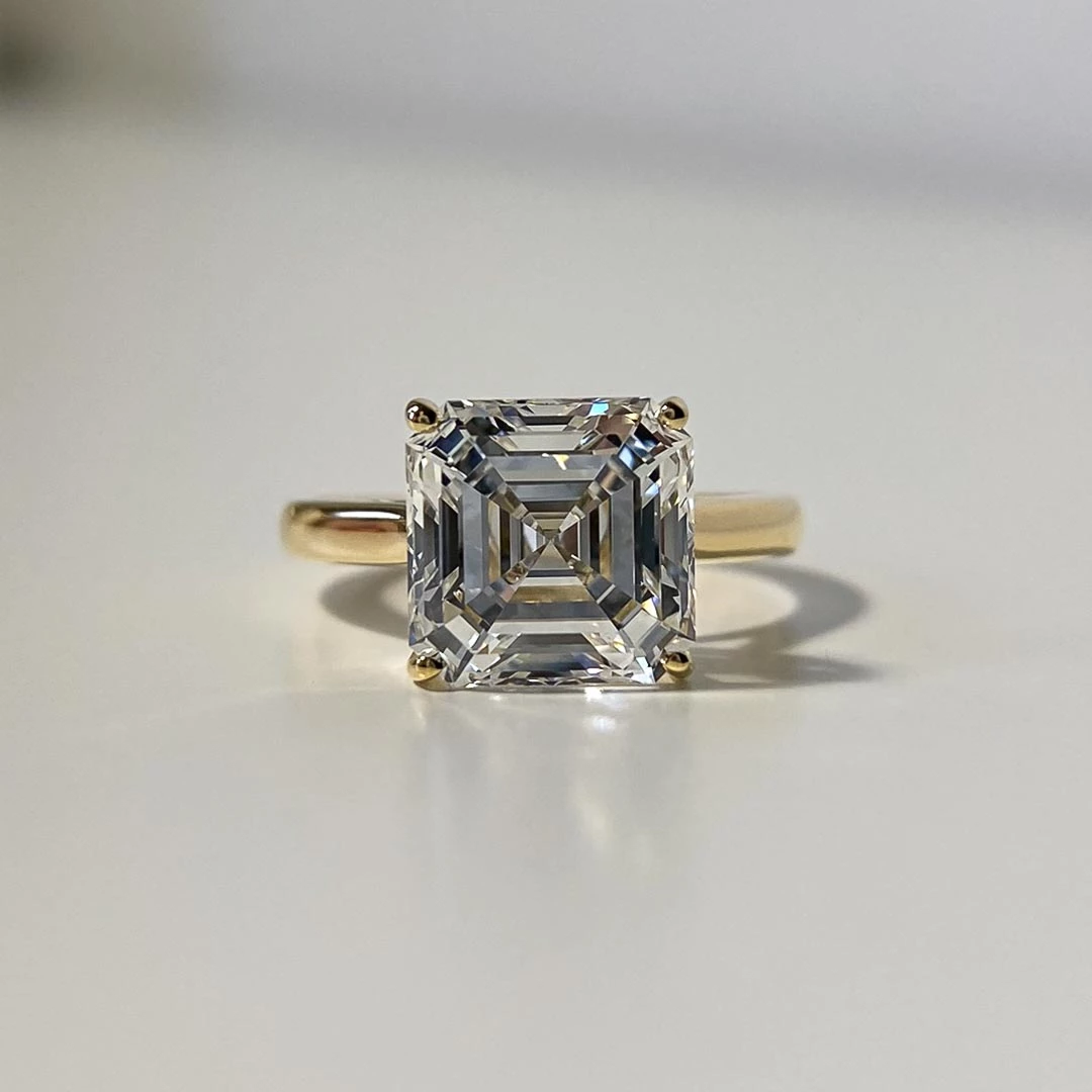 3.73ct Lab-Grown Asscher Solitaire Diamond Ring in 18K Yellow Gold