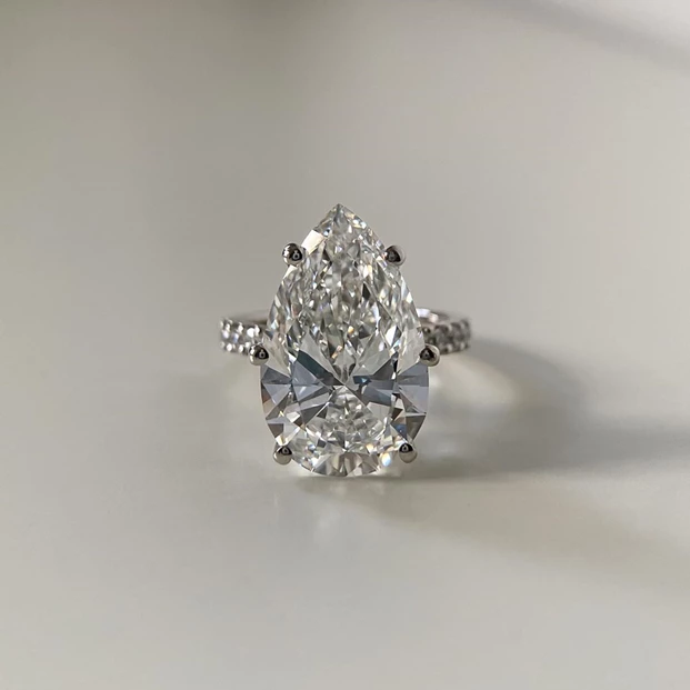 8.06ct Lab-Grown Pear Diamond Set Six Claw Amorette Ring in Platinum