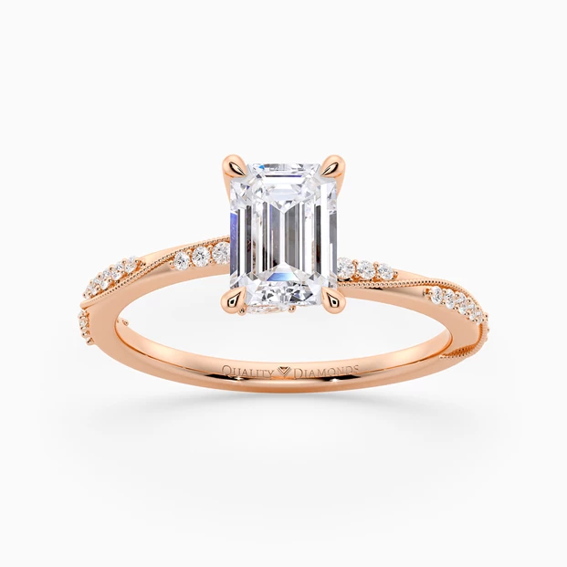 Diamond Set Emerald Aracelli Diamond Ring in 18K Rose Gold