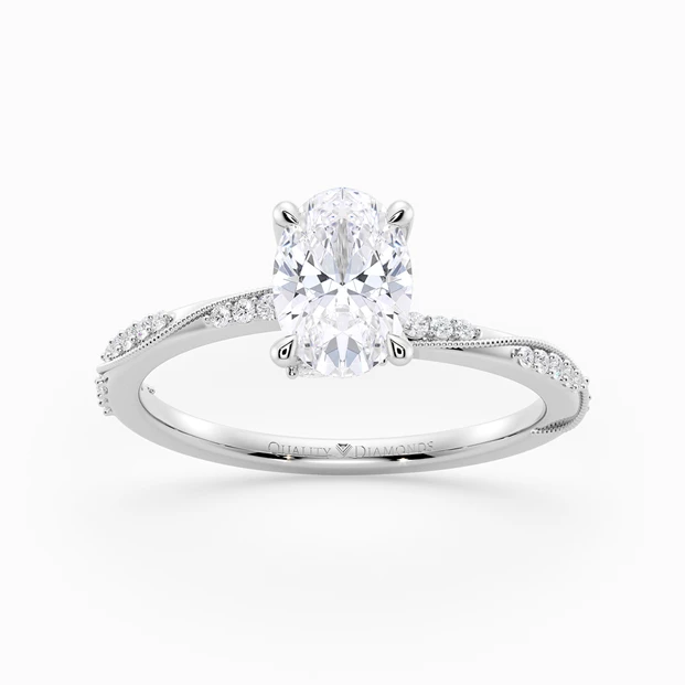 Diamond Set Oval Aracelli Diamond Ring in 18K White Gold