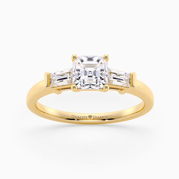Diamond Set Asscher Vida Diamond Ring in 18K Yellow Gold