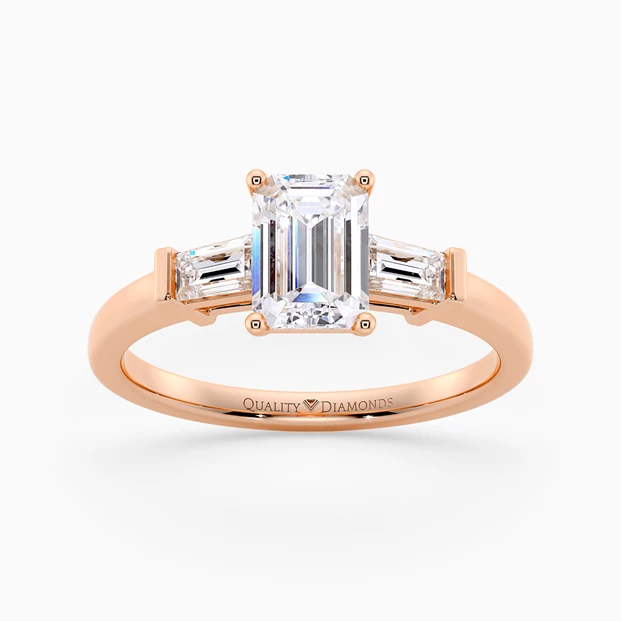 Diamond Set Emerald Vida Diamond Ring in 9K Rose Gold