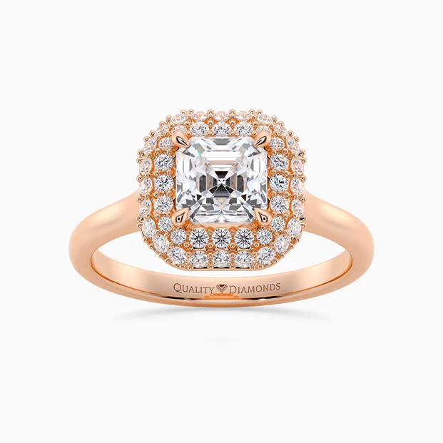 Diamond Set Asscher Eclat Diamond Ring in 18K Rose Gold
