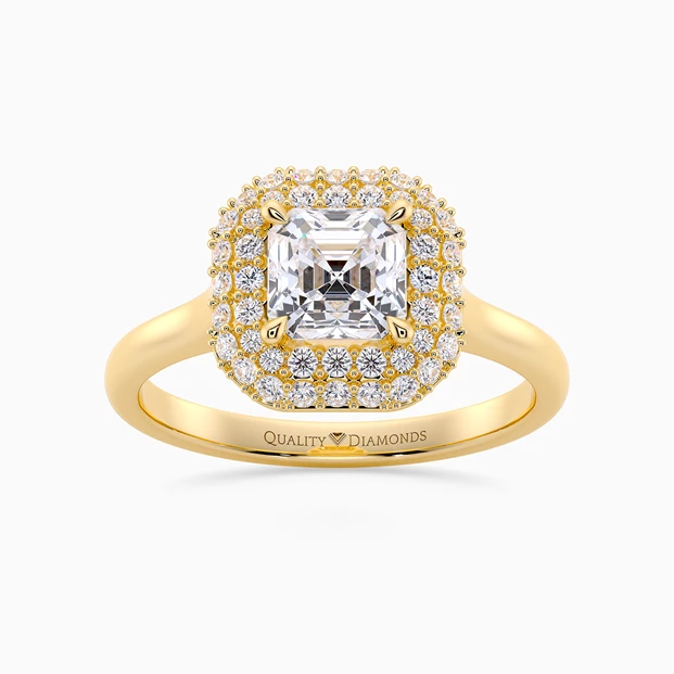 Diamond Set Asscher Eclat Diamond Ring in 18K Yellow Gold