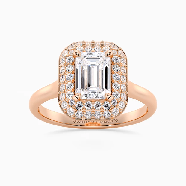 Diamond Set Emerald Eclat Diamond Ring in 18K Rose Gold