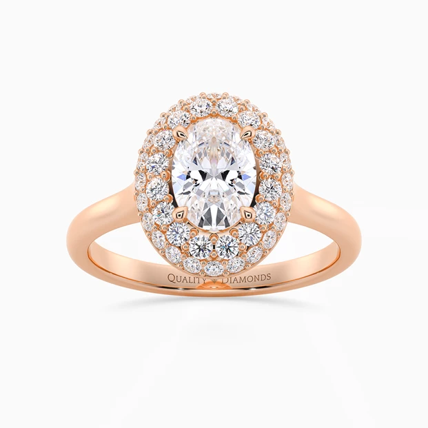 Diamond Set Oval Eclat Diamond Ring in 18K Rose Gold