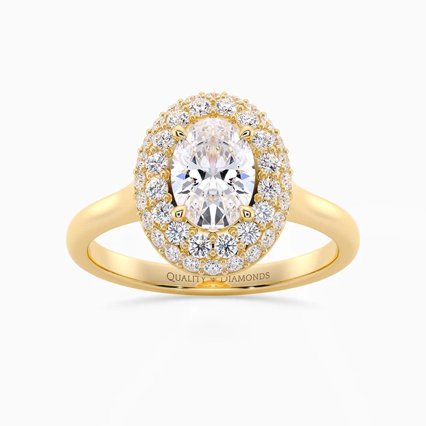 Diamond Set Oval Eclat Diamond Ring in 9K Yellow Gold