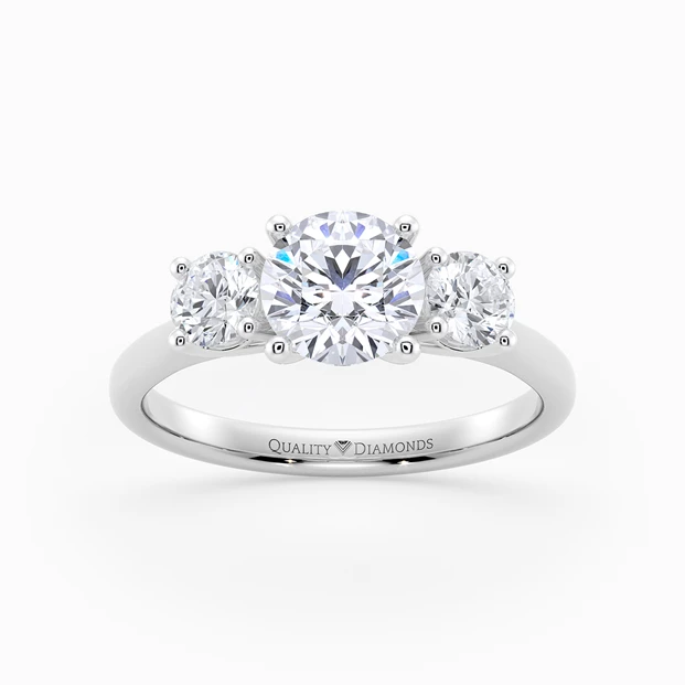 Round Brilliant Trilogy Bonheur Diamond Ring in 18K White Gold