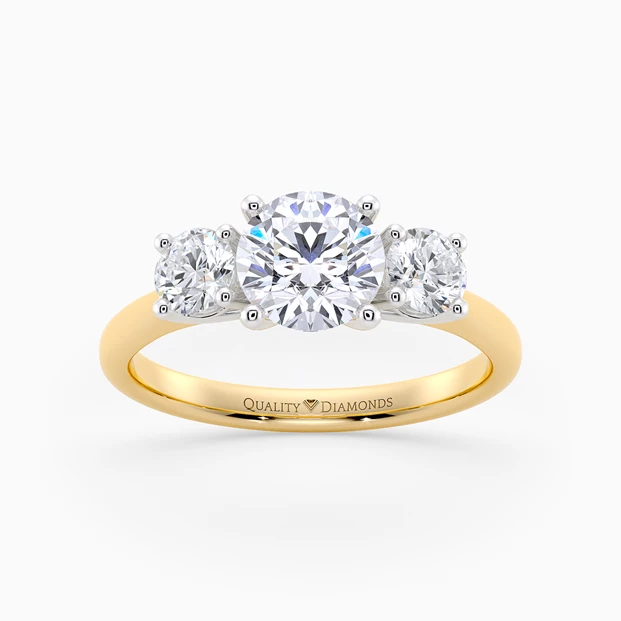 Round Brilliant Trilogy Bonheur Diamond Ring in 18K Yellow Gold