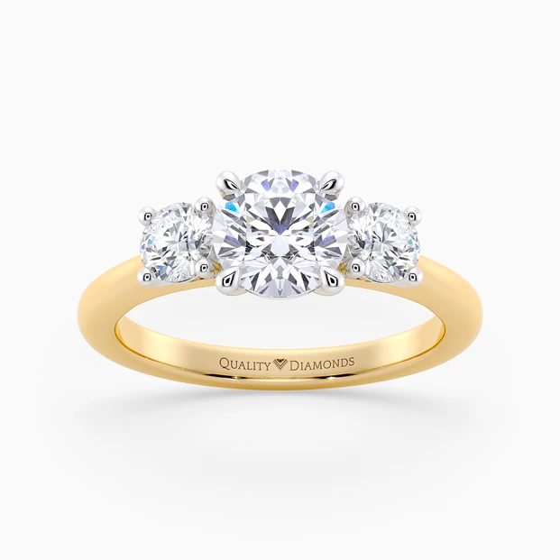 Round Brilliant Trilogy Noa Diamond Ring in 18K Yellow Gold