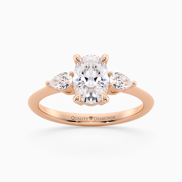 Oval Trilogy Zahra Diamond Ring in 18K Rose Gold