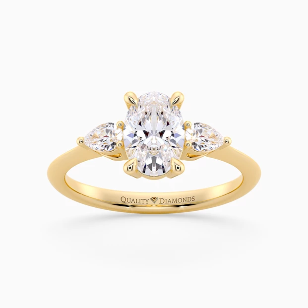 Oval Trilogy Zahra Diamond Ring in 18K Yellow Gold