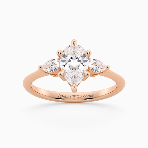 Pear Trilogy Zahra Diamond Ring in 9K Rose Gold