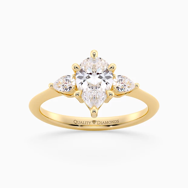 Pear Trilogy Zahra Diamond Ring in 9K Yellow Gold