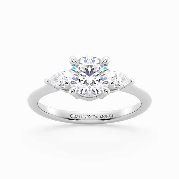 Round Brilliant Trilogy Zahra Diamond Ring in 18K White Gold