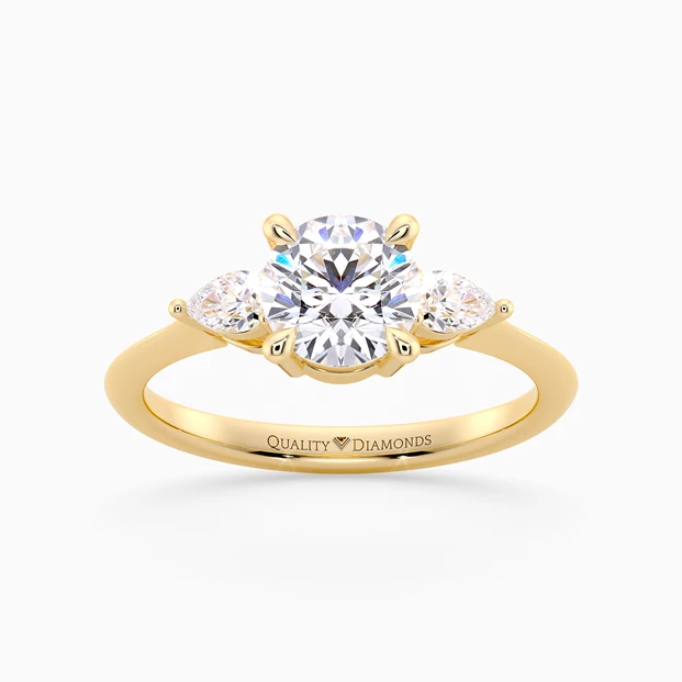 Round Brilliant Trilogy Zahra Diamond Ring in 9K Yellow Gold