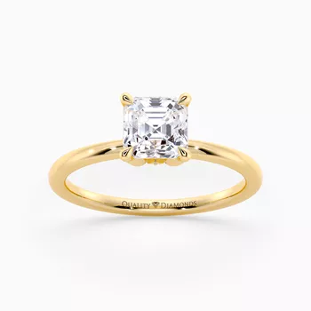 Diamond Set Asscher Flor Diamond Ring in 9K Yellow Gold