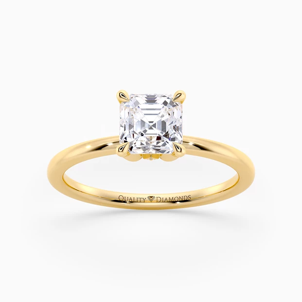 Diamond Set Asscher Flor Diamond Ring in 9K Yellow Gold