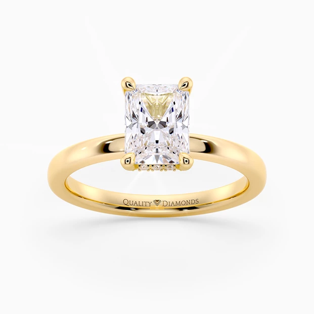 Hidden Halo Radiant Kala Diamond Ring in 18K Yellow Gold